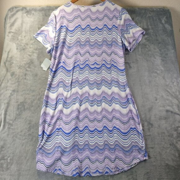 Just Be Womens Plus Size 1X Wave Print Crisscross Neck Short Sleeve Dress Purple - Picture 5 of 7